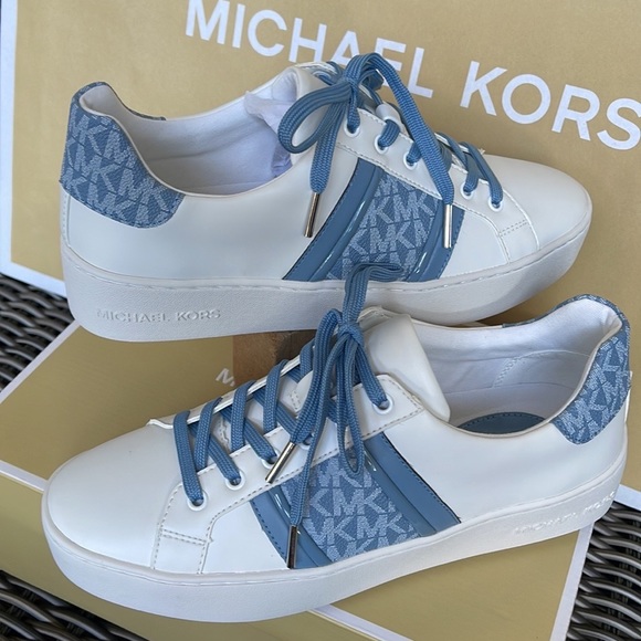 Michael Kors Poppy Stripe Lace Up Nappa Faux Leather WMNS Chambray - Picture 16 of 16